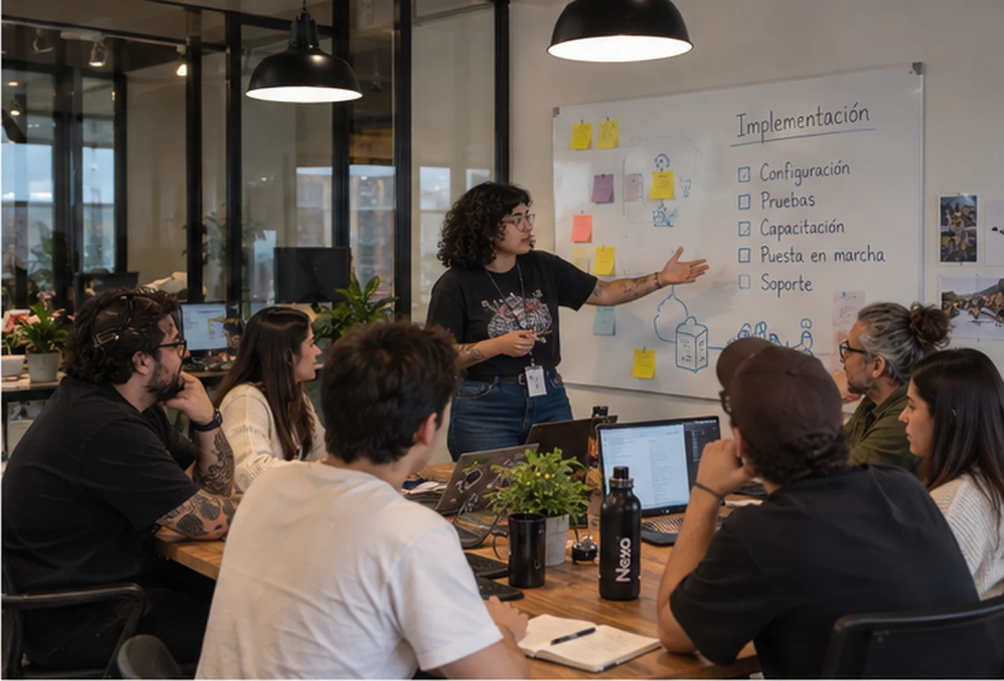 Sala de reuniones: Andrés Fuentes, Fernanda Díaz, Javier Soto.
